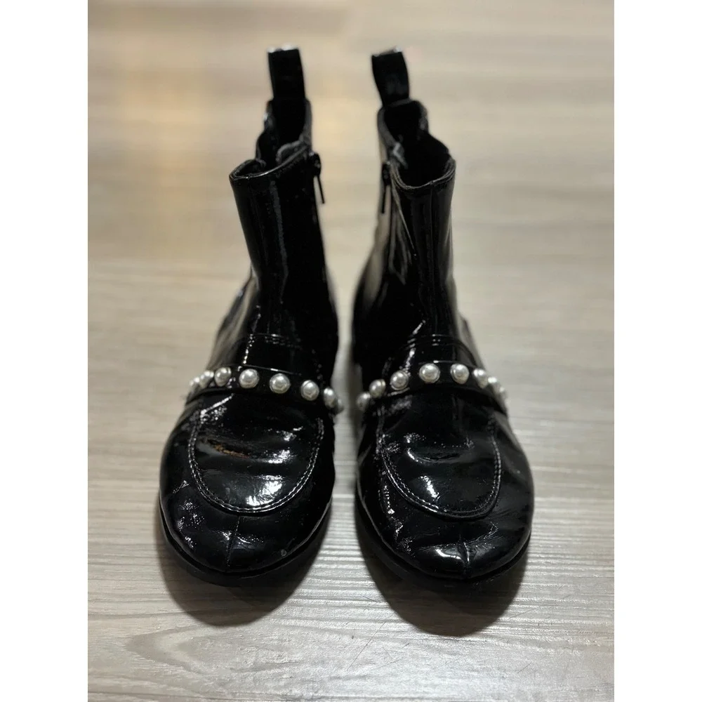 Zara Kids Black‎ Patent Pearl Embellished Chelsea Boots Size 30